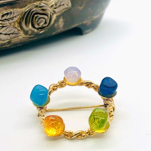 Vintage Polished Stone Brooch RARE! - Picture 7 of 17